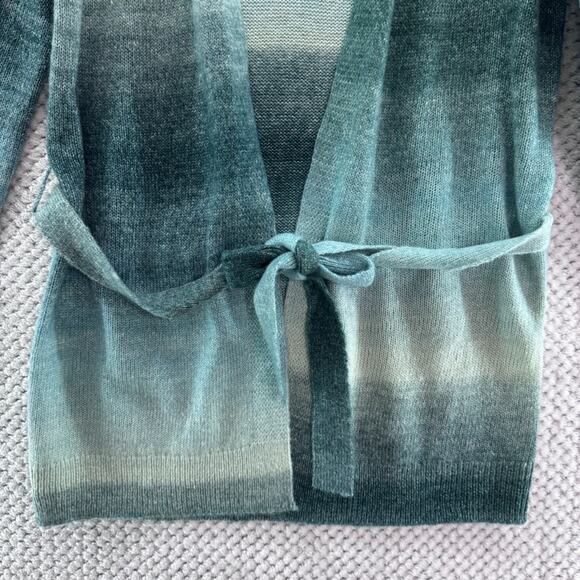 LC Lauren Conrad Cardigan Womens S Green Knit Open Front Belted Bishop Sleeve - Picture 4 of 13